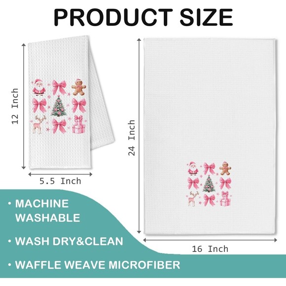 Vintage Christmas Kitchen Towels Coquette Red Bow Christmas Dish Towels for K... - Picture 2 of 8